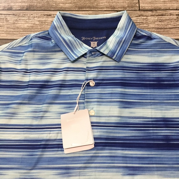 Hickey Freeman Golf Polo Shirt Men’s L Blue Stripe Short Sleeve Performance - Picture 7 of 9